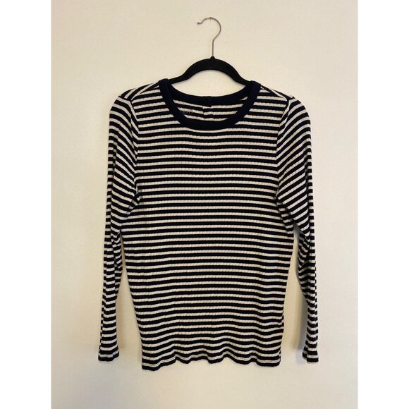 Talbots Plus Women's Navy & White Striped Ribbed Long Sleeve Stretch Top Size 1X - Picture 1 of 4